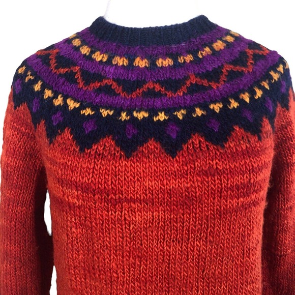 Vintage Wool Sweater Made in Uruguay Hand Knit Fair Isle Pullover - Picture 2 of 9